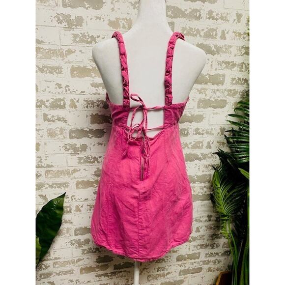 Zara Linen Blend Sleeveless Women's Dress Size Medium Pink Tie Back Braid Strap - Picture 3 of 4